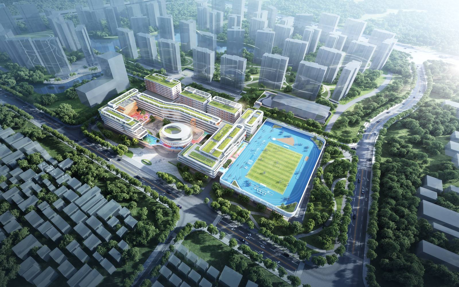 Tangxia Future School campus perspective