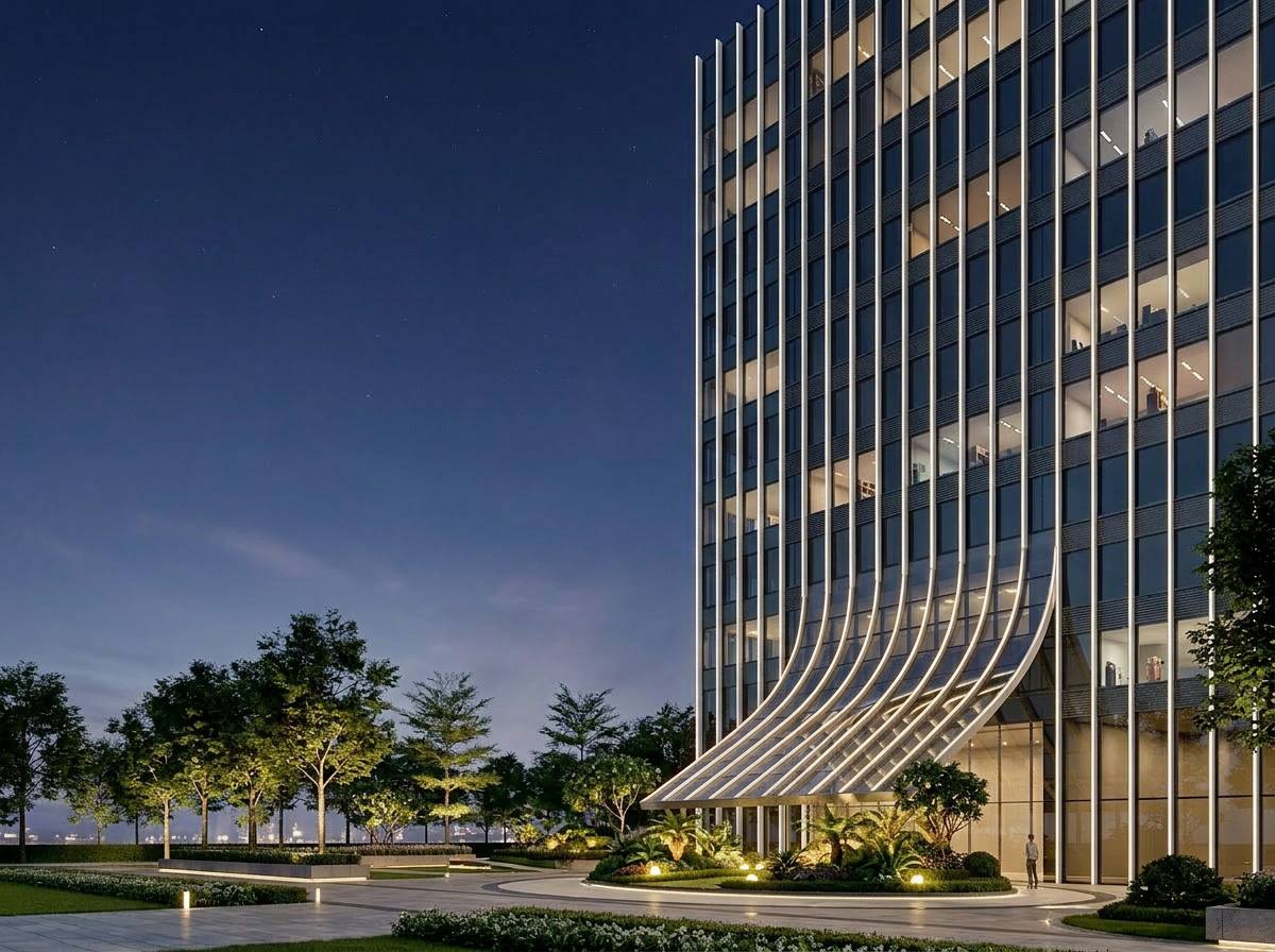 Office building entrance night view