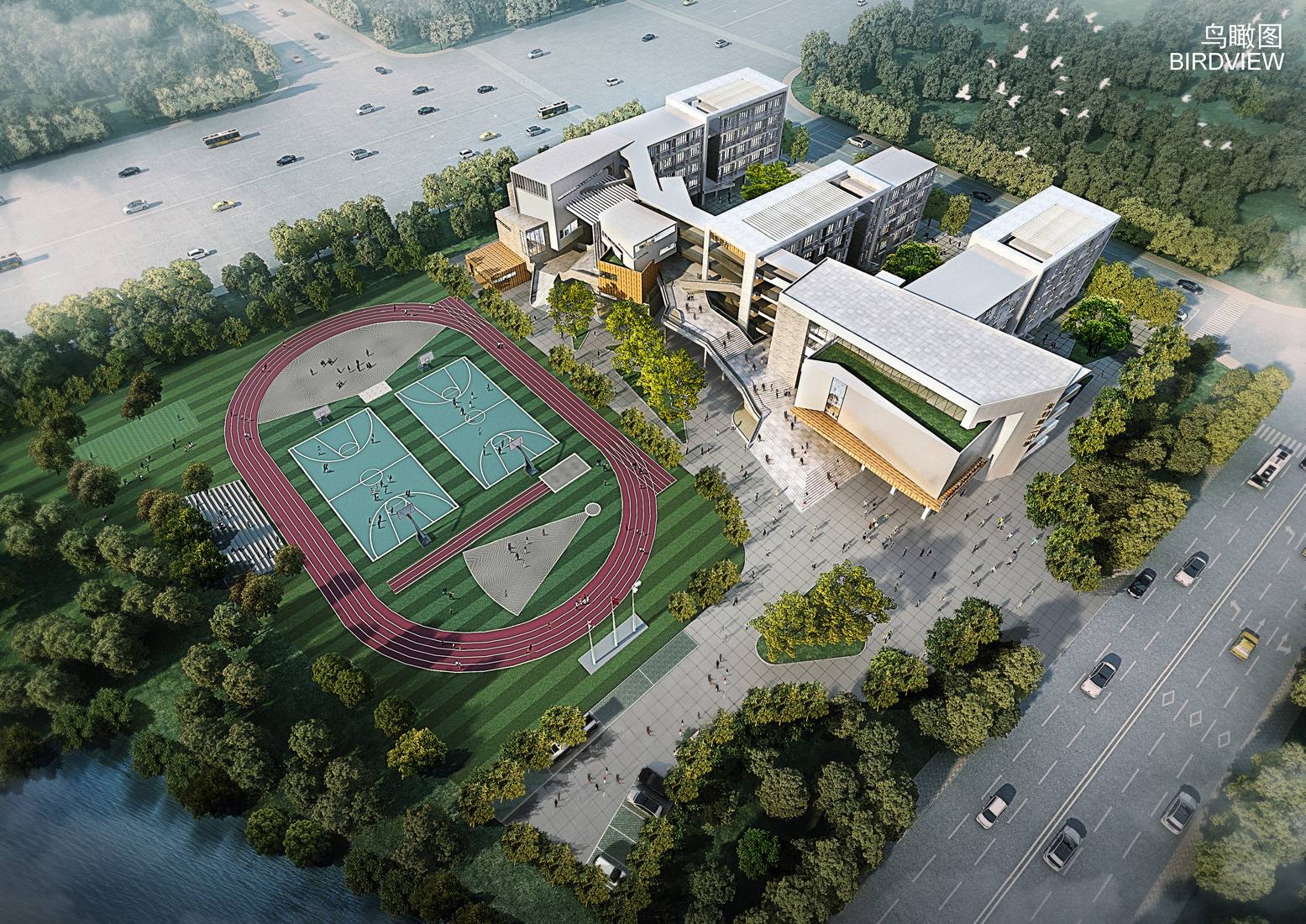 Zhucun Primary School campus aerial rendering